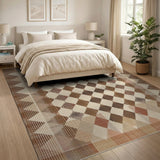 Brown Tan Diamond Geometric Geometric Modern Area Rug