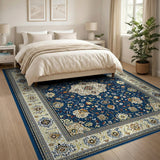 Navy Blue and Teal Navy Persian Medallion Area Rug