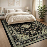 Elegant Black Persian Floral Medallion Rug