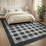 Black White Checkered Border Area Rug