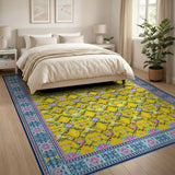 Vibrant Yellow Geometric Persian Area Rug