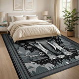 Tribal Elephant Geometric Black White Area Rug