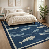 Navy Blue Whale Ocean Area Rug