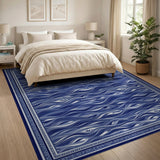 Blue and Teal Blue Ocean Wave Coastal Area Rug