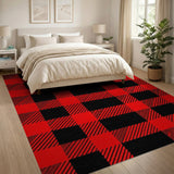 Rustic Farmhouse Red Bold Red Black Buffalo Check Area Rug