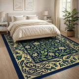 Ornate Navy Floral Vine Persian Area Rug