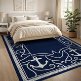 Navy Nautical Anchor Border Area Rug
