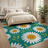 Blue and Teal Teal Daisy Floral Area Rug
