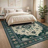 Green Border Persian Medallion Area Rug