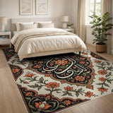 Traditional Persian Floral Calligraphy Area Rug