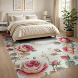 Vintage Pink Rose Floral Pink Area Rug