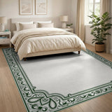 Green Elegant Green Ornate Floral Border Rug