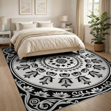 Black and White Ornate Black White Mandala Floral Rug