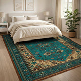 Blue and Teal Teal Persian Medallion Area Rug