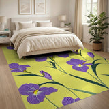 Purple Iris Floral Area Rug on Sunny Yellow