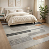 Beige and Neutral Abstract Organic Shapes Beige Grey Area Rug