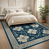 Ornate Navy Floral Vintage Area Rug