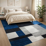 Modern Navy Blue Geometric Block Area Rug