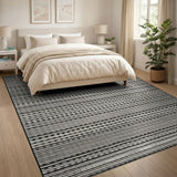 Distressed Black White Striped Black and White Area Rug