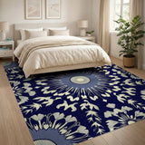 Navy Blue Radiant Floral Mandala Rug