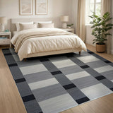 Black White Grid Woven Area Rug