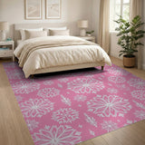 Pink Snowflakes Geometric Area Rug