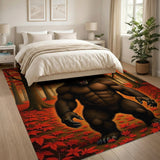 Roaring Muscular Bear in Autumn Forest Rug