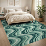 Abstract Area Wavy Teal Wavy Abstract Area Rug