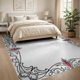 Ornate Black Red Floral Border Area Rug