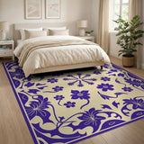 Ornate Purple Floral Cream Area Rug