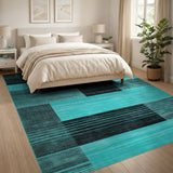 Teal and Black Geometric Block Area Rug