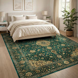 Teal Green Traditional Persian Medallion Rug
