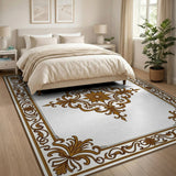 Gold and Silver Ornate Gold Filigree Floral Area Rug