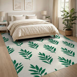 Green Leaf Pattern Area Rug on Cream