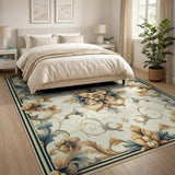 ODIKA Washable Traditional Floral Medallion Area Rug, Low Pile Non-Slip Vintage Carpet for Living Room