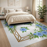 Vintage Blue Roses Floral Frame Area Rug