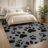 Playful Black Paw Print Grey Area Rug