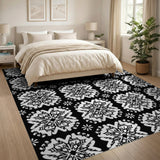 Black White Snowflake Geometric Area Rug