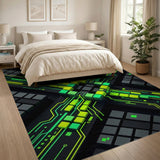 Neon Circuit Grid Geometric Area Rug