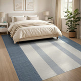 Navy Blue Striped Coastal Beach Rug