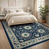 Navy Persian Floral Rug with Teal Jewels