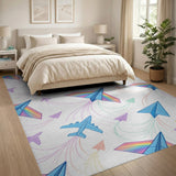 Colorful Airplane Kids Area Rug