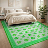 Green Floral Vintage Vibrant Green Shamrock Clover Area Rug