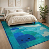 Kids Cartoon Playful Whale Ocean Kids Area Rug
