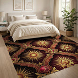Regal Gold Crown Sunburst Red Area Rug