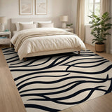 Black and White Wavy Black Zebra Stripe Area Rug