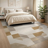 Beige and Neutral Modern Beige Geometric Area Rug