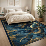 Majestic Blue Dragon in Golden Clouds Area Rug