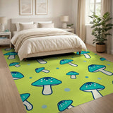 Playful Teal Mushroom Lime Green Area Rug