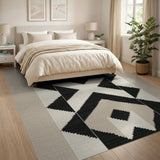 Beige Black Geometric Diamond Area Rug